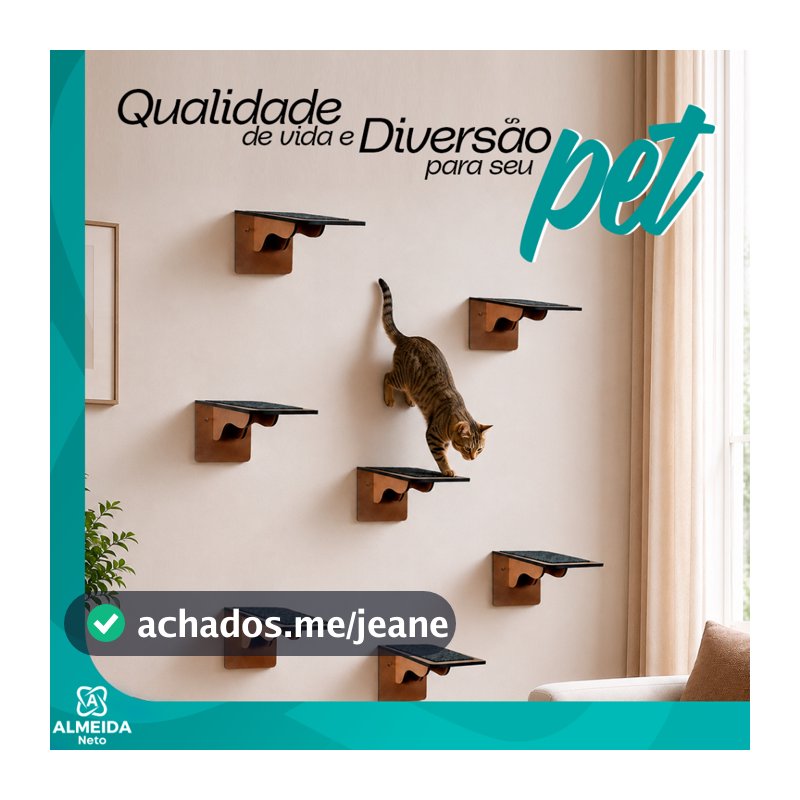 Kit 7 Degraus Escada Gato Parede MDF Pet Playground Suporte 10kg Montado