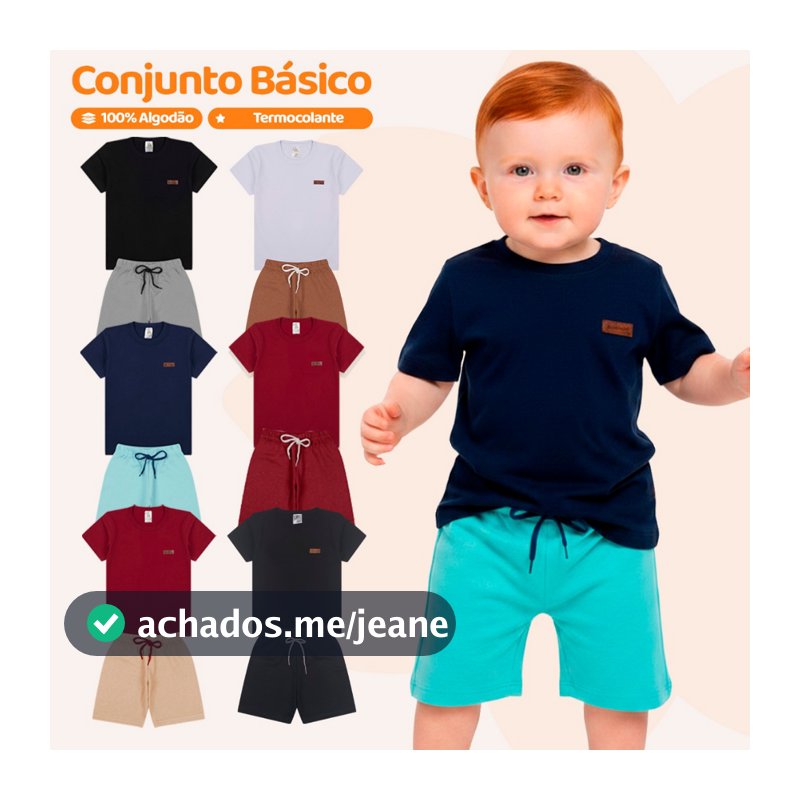 Kit Básico 10 Peças Roupa Bebê Menino - 5 Camisetas Básicas + 5 Bermudas - 5 Conjuntos Lisos Bebê Menino