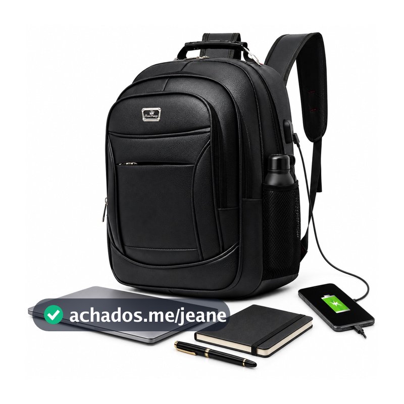 Mochila de Couro Executiva Impermeável Reforçada com Porta USB e Fone para Notebook Viagem e Trabalho