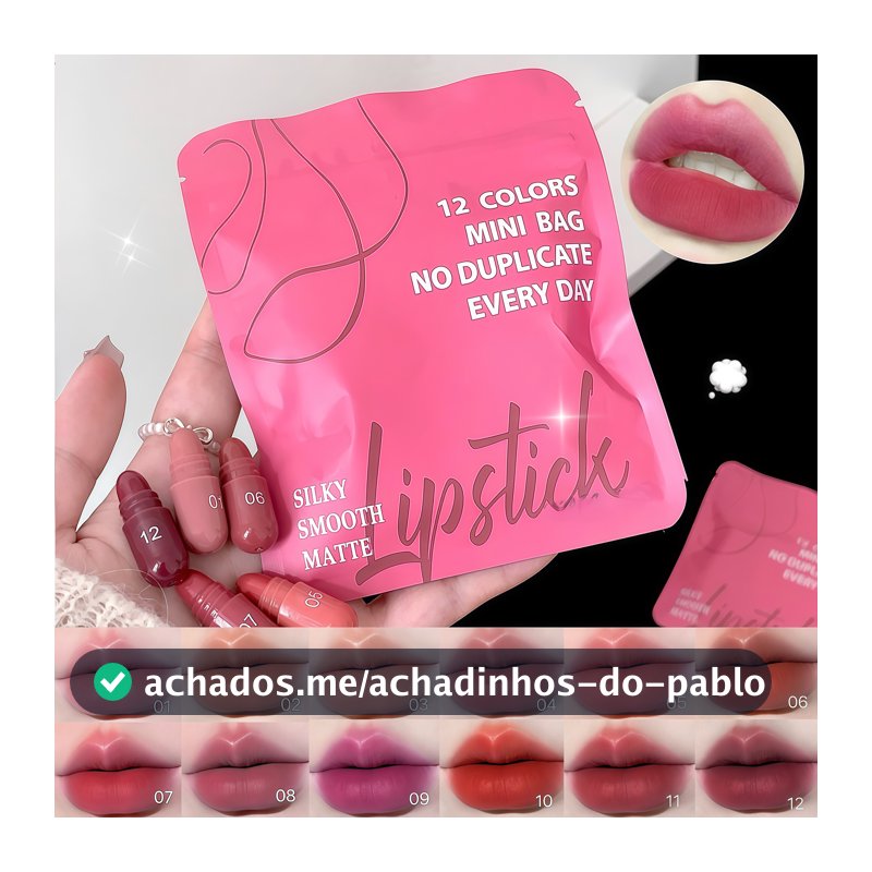 Novidade Conjunto De Mini Batom De 12 Cores-Veludo Fosco E Sem Manchas , Tons De Chá Pasta De Feijão Com Leite Iluminado