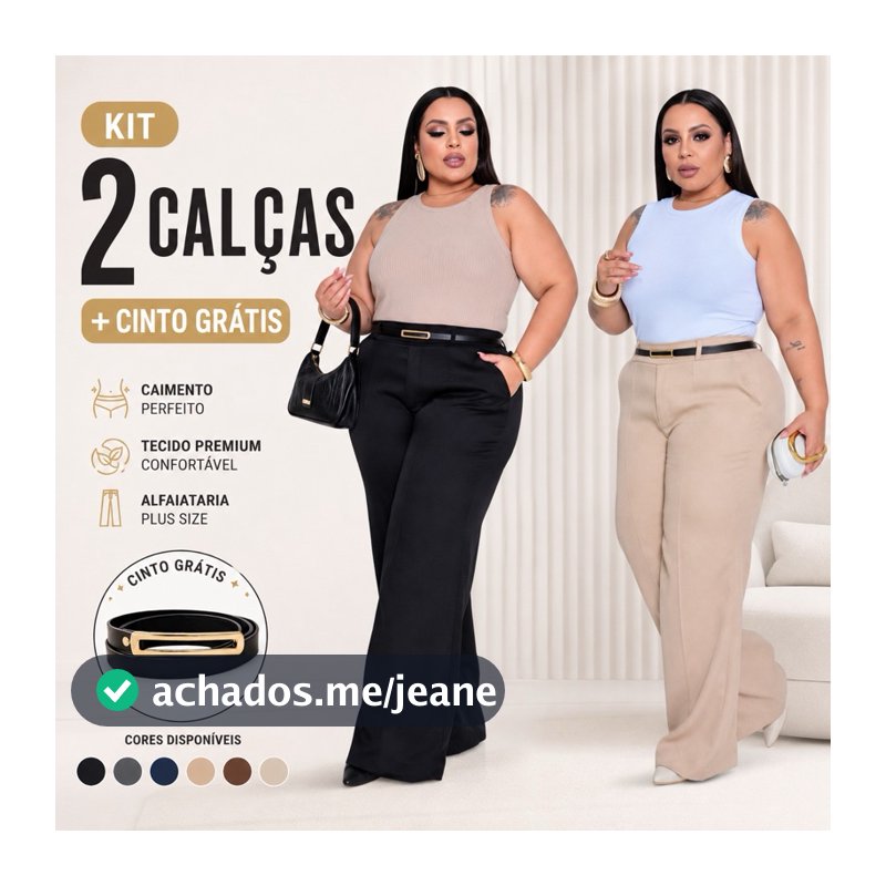 Kit 2 Calça Alfaiataria Plus Size Pantalona Wide Leg Social
