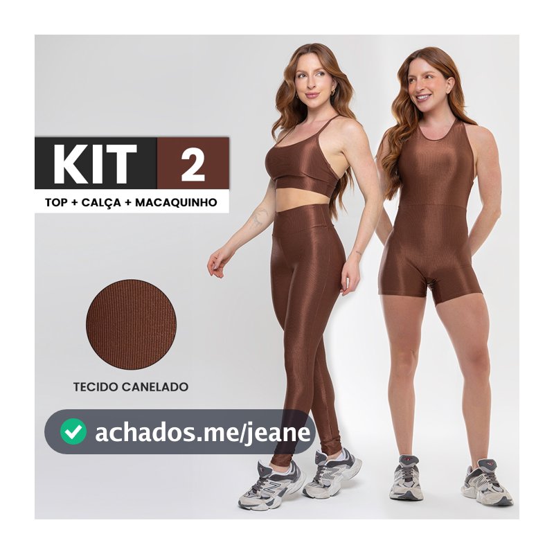 kit 3 peças Conjunto Canelado Brilhoso Calça Legging Academia e Top Fitness+Macaquinho academia