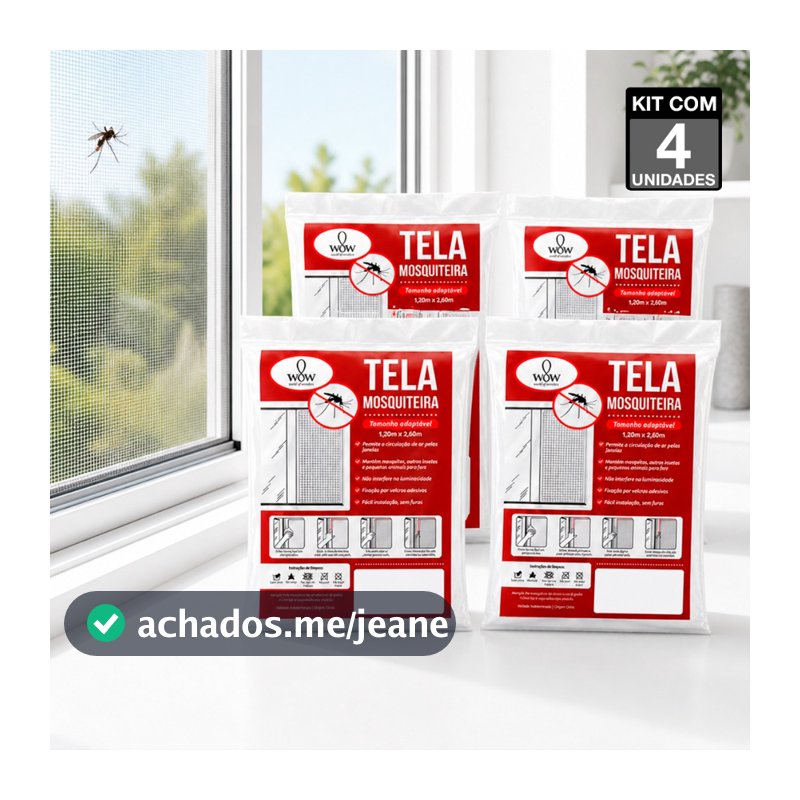 Kit 4 Tela Mosquiteira Janela Velcro Ajustável Anti Insetos