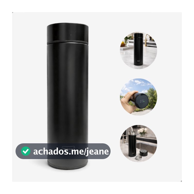 Garrafa Térmica Em Aço Inox Com Termômetro Digital 500ml Com Visor de LED 500ml  Wellmix