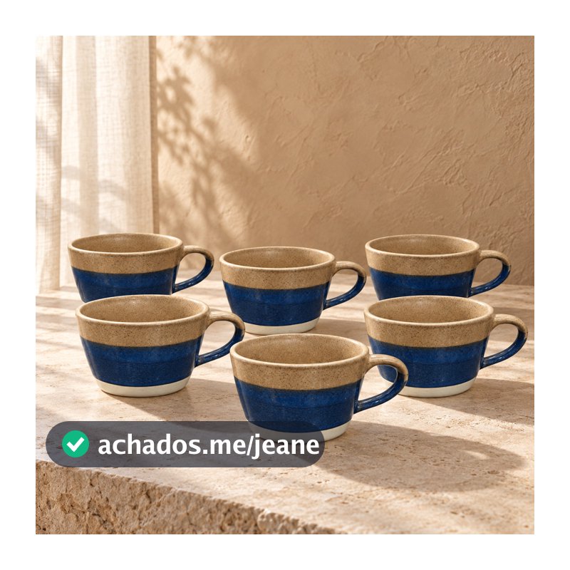 Jogo de 6 Canecas Terracor em cerâmica 380ml A7,85cm Azul