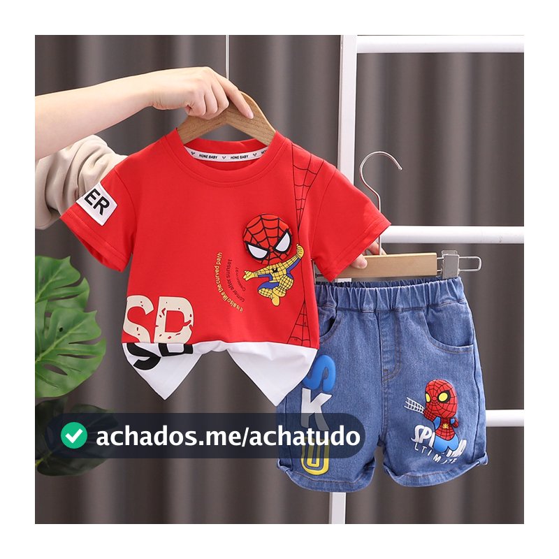 Kids Baby Boys Summer Clothes Sets Infant Cartoon Spiderman CottonT-shirt + Calção De Ganga 2Pcs Roupa De Criança