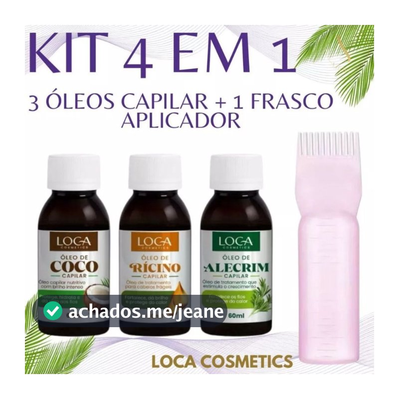 Kit Terapia Capilar Loca Cosmetics - Óleo Coco + Ricino + Alecrim 60ml OU 3 Óleos + Pente Aplicador