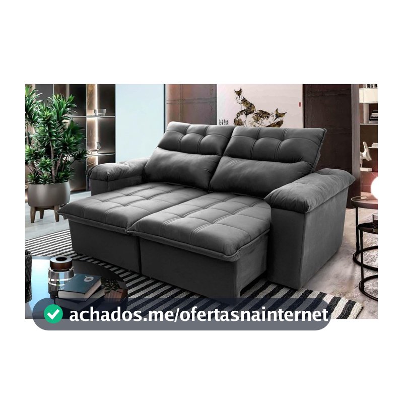 Sofá Retrátil Reclinável Verona 2,00m Suede Velut Cinza  Molas no Assento - King House
