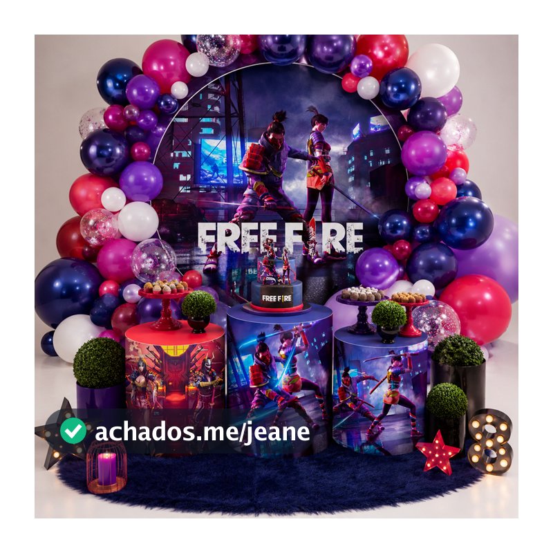 Kit Capa Painel Redondo + Capas Cilindros Free Fire Decoração Infantil