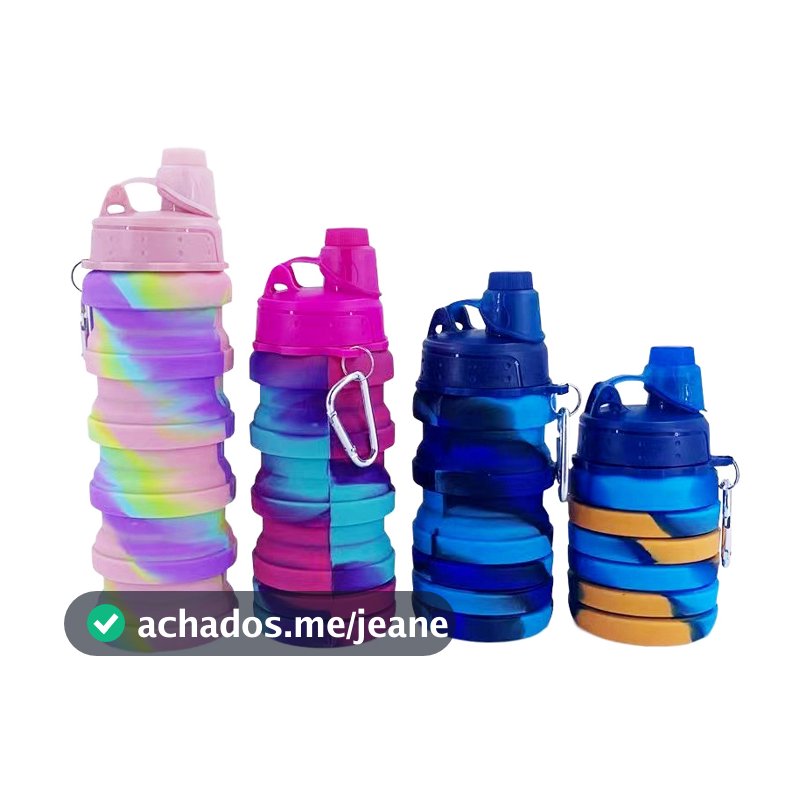Garrafa Silicone Retrátil Dobrável Portátil De 250ml A 500ml Colorida