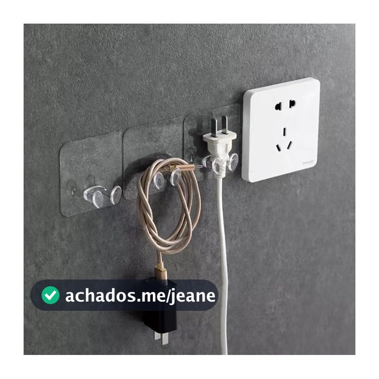 KIT 6 Gancho Adesivo De Plástico Transparente Com Plugue Forte Para Cozinha/Gancho/Suporte de Parede para Tomada/ Transparente com Adesivo Forte/ Gancho para Tomada Criativo