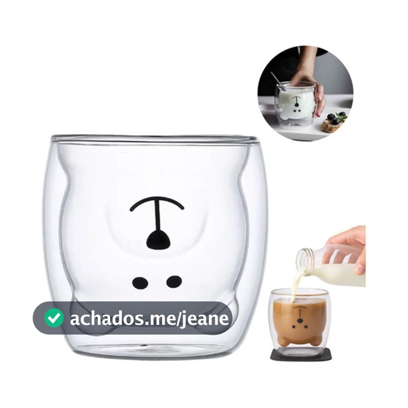 Copo Duplo Urso Vidro Xícara Café Caneca 250ml Promoção Já
