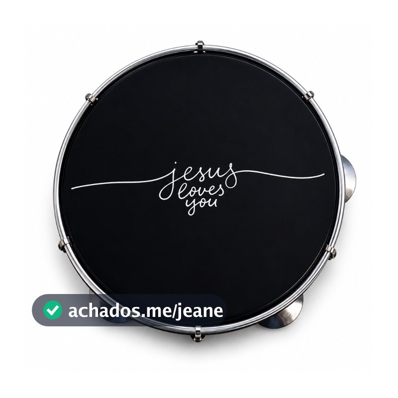 Pandeiro Profissional 10" Pele Leitosa Preta Jesus Cristo Te Ama + Chave de Afinação
