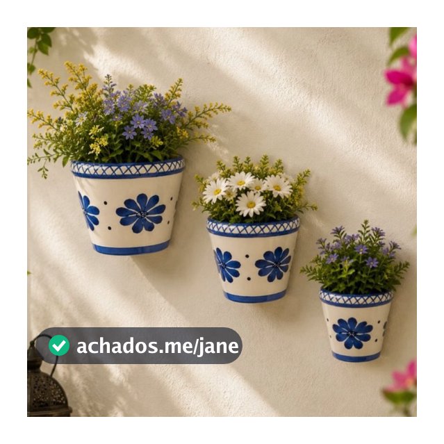 Kit 3 Floreira de Parede Cerâmica Pintada a Mao Jardim Vertical Varanda Área Gourmet