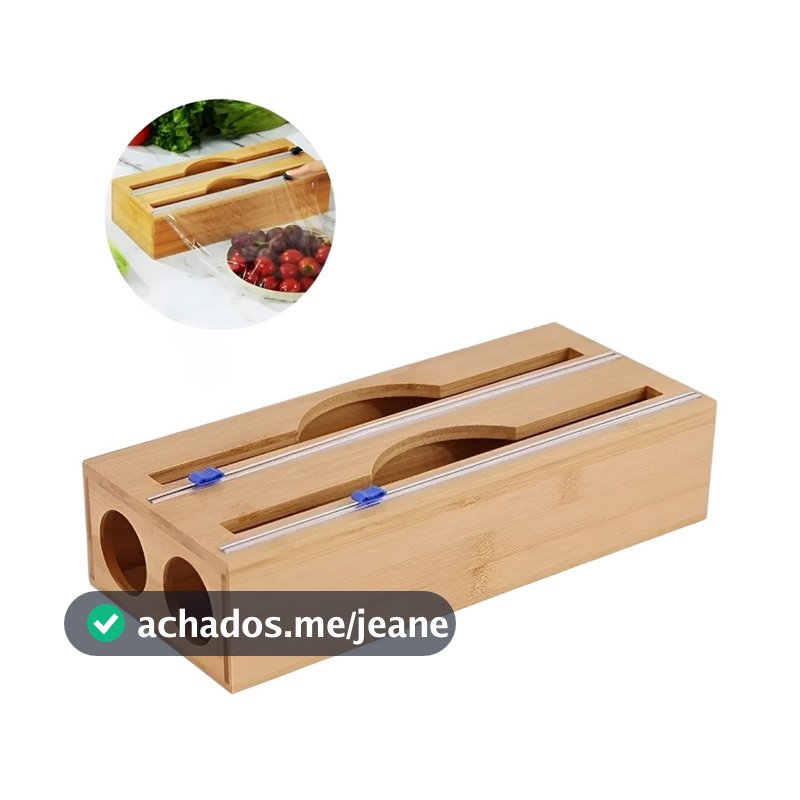 Dispenser Papel Toalha E Filme Pvc C/ Cortador Duplo Bambu