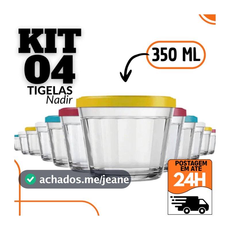 Tigelas de Vidro 350ml Uso Diário, Micro-ondas e Freezer - 04Un