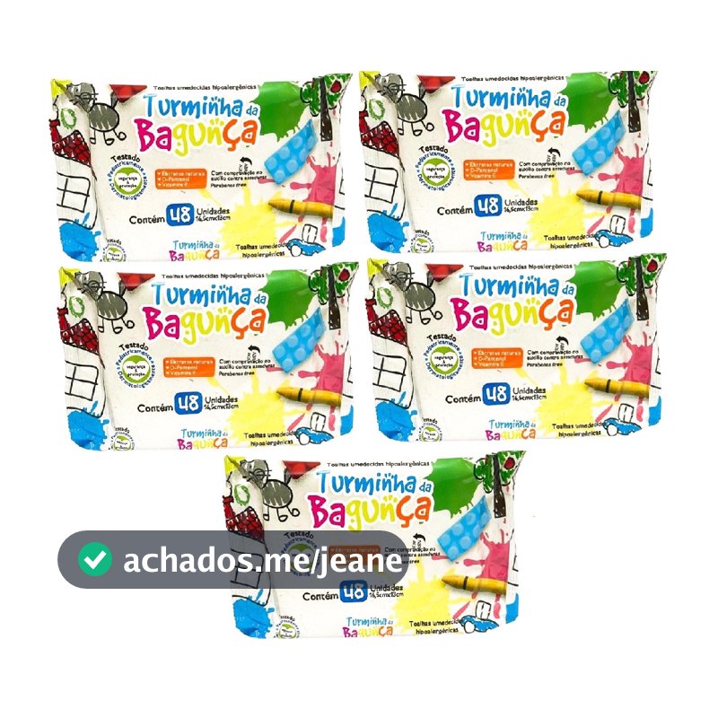 Kit com 5 - Lenço Umedecido Turminha da Bagunça Toalha Umedecida 48 Unidades