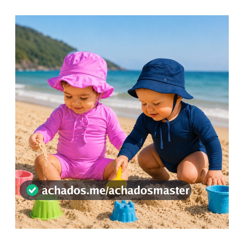 Kit Macacão + Chapéu Proteção Solar UV50+ Praia Verão Menino/Menina Roupa de Banho