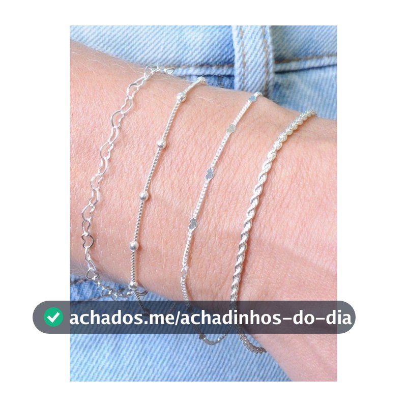 kit 4 pulseiras prata 925 + BRlNCO BRINDE cordão+veneziana com bolinhas + elo e detalhe coração