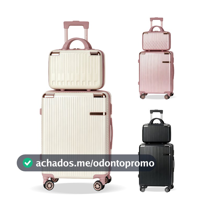 Kit Mala de Viagem 20 Polegadas com Frasqueira – 10 kg, 4 Rodas 360°, Zíper Extensível em Fibra -V7