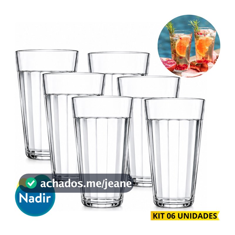 Jogo 6 Copos Americano 450ml Vidro Long Drink Nadir