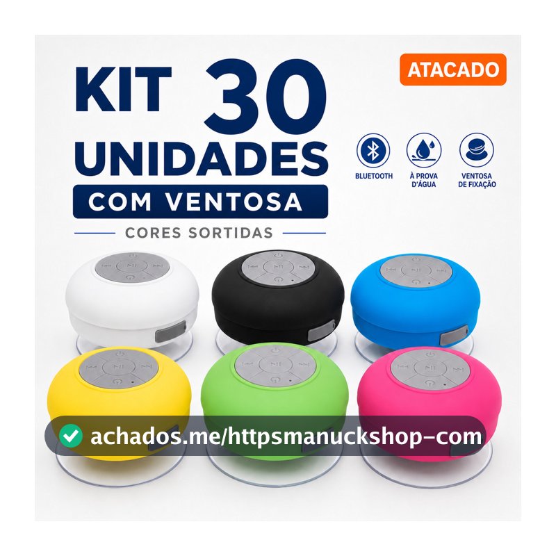 Kit 30 Caixas de Som Bluetooth Atacado com Ventosa IPX5 Cores Sortidas Portátil para Banho Banheiro Revenda