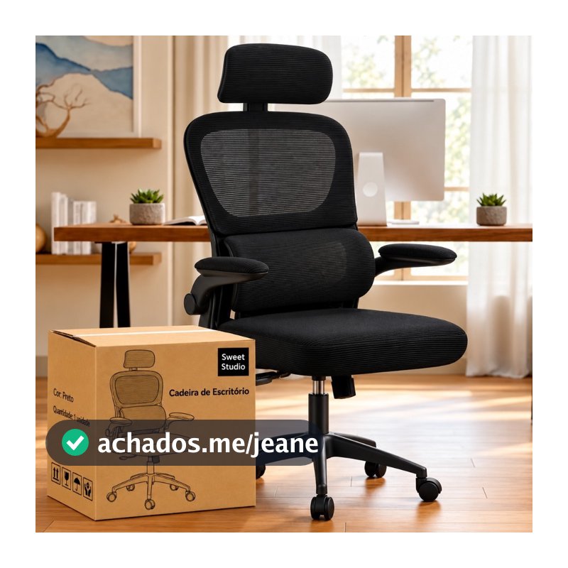 Cadeira de Escritório Ergonômica Giratória com Apoio Lombar e Braços Ajustáveis