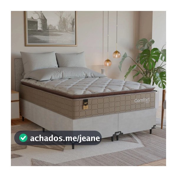 Cama Box Casal Bipartido + Colchão Comfort Class Pillow Top  Bege/suede Branco