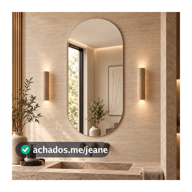Espelho Mirano Berlim 80x40cm Lapidado Oval Grande Moderno Banheiro Lavabo Quarto Parede Decorativo