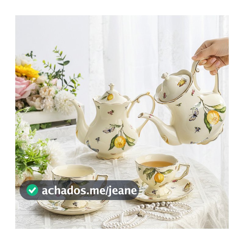Bule De Flores De Cerâmica Francesa-Conjunto De Xícara E Pires De Café De Luxo Para Chá Da Tarde