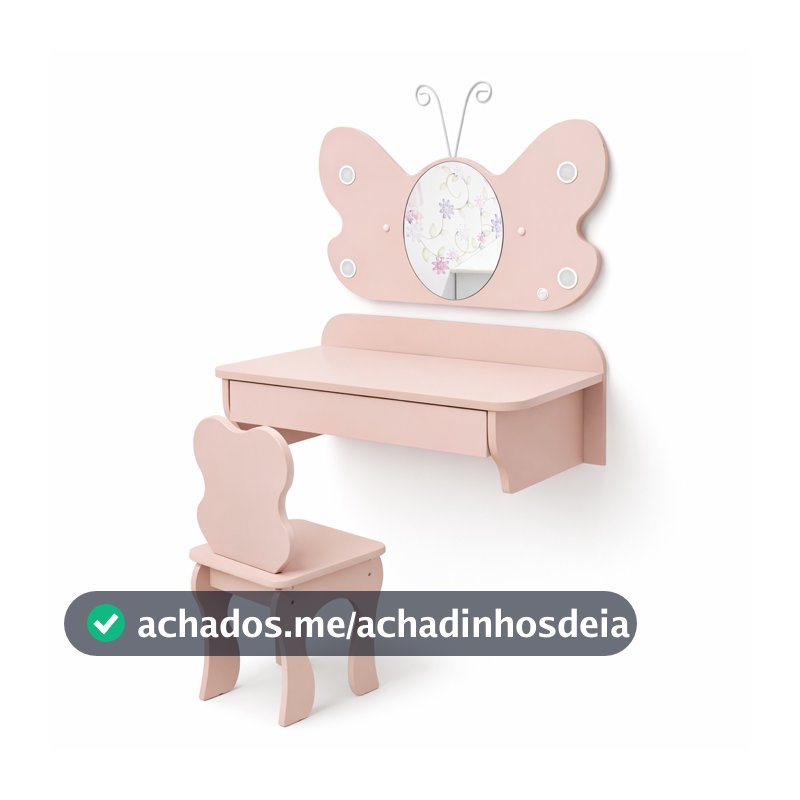 Penteadeira Infantil Em MDF Iluminação LED Embutido Espelho Banqueta Inclusa Criança Quarto Rosa