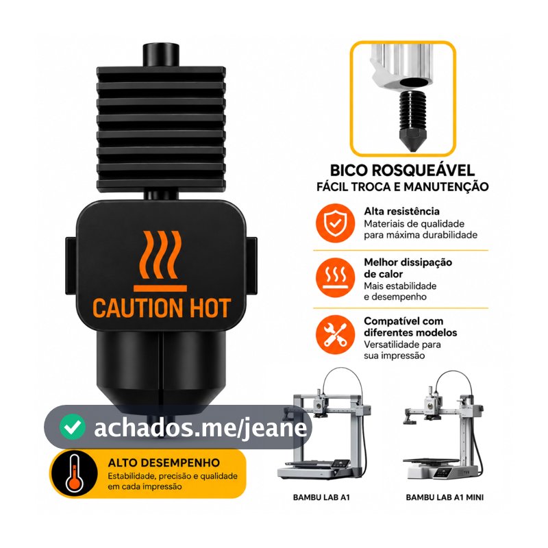 Hotend Bico para Bambu Lab A1 e A1 Mini de Aço Endurecido 0,2mm 0,4mm 0,6mm ou 0,8mm
