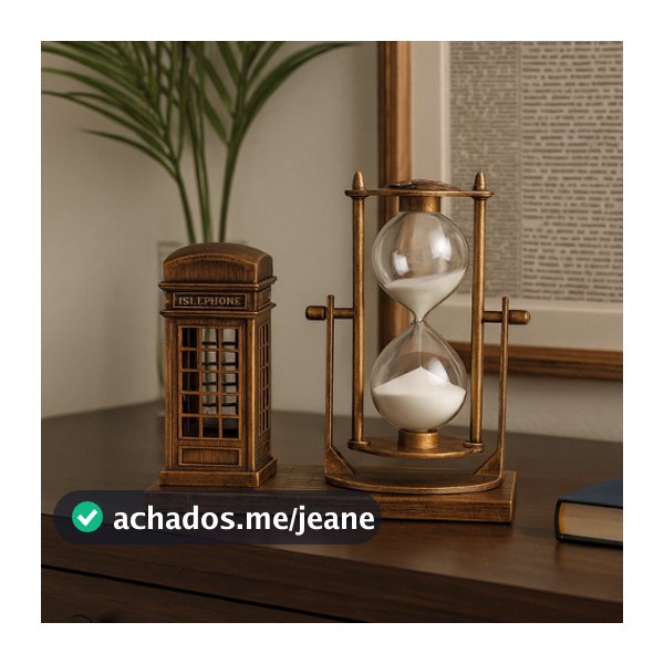 Decoração Cabine Telefônica de Paris Com Ampulheta 15cmX12cmX7cm