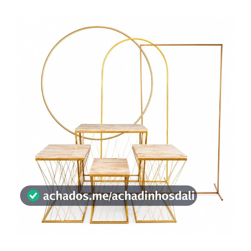 Kit Mesa Treliça Aramada Tampo Pinus Com 3 Arcos Redondo, Romano E Retangular Para Festas E Eventos