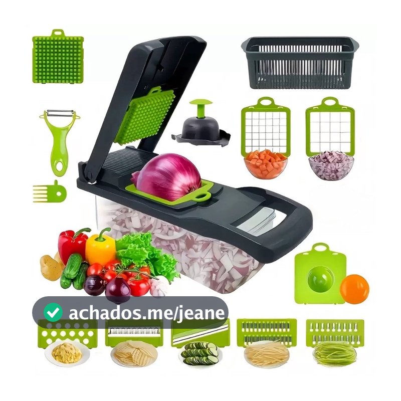 Cortador de Legumes Profissional 16 em 1 Fatiador Ralador Picador Multifuncional com Lâminas em Inox