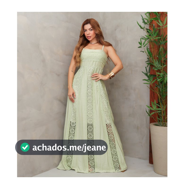 Vestido Longo Feminino Forrado Alça Fina com Renda Guipir Elegante Moda Verão SD1732
