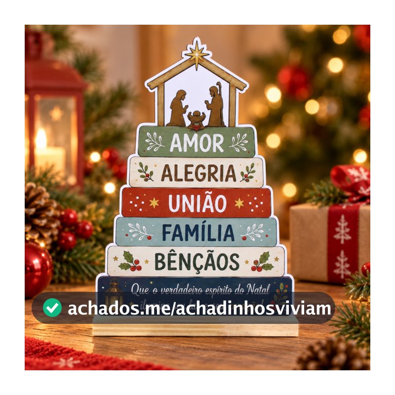 Decoração Natalina de Mesa Presépio MDF Árvore Natal Religiosa Enfeite Decorativo Base 26x18 cm