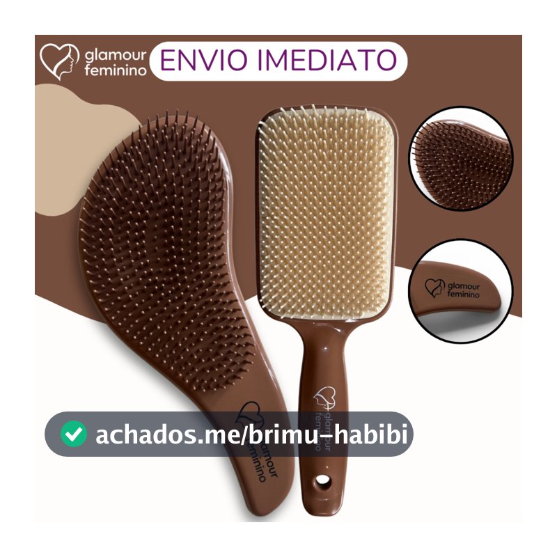 Kit 1 Escova Raquete Premium + 1 Escovas Mágicas Premium - Anti Frizz - De Desembaraçar Cabelo - Glamour Feminino