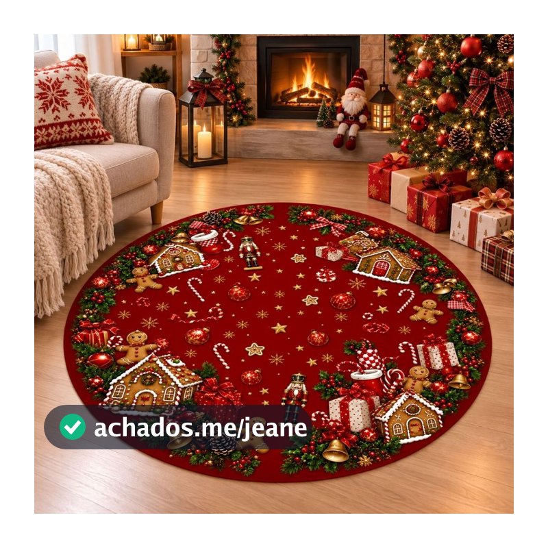 Tapete Redondo Decorativo Natal 88cm Antiderrapante para Sala e Quarto 2257