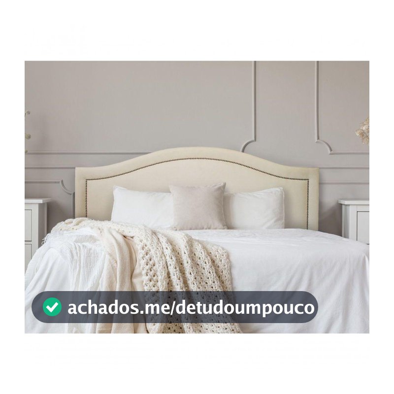Cabeceira Queen Curva Luxo 160x60 Suede Off White - Tachas Prata