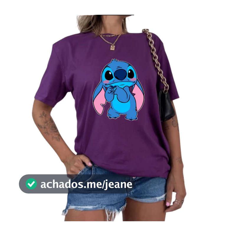 Camiseta Personalizada Ursinho Stitch Tímido Blusa 100% Algodão Casual