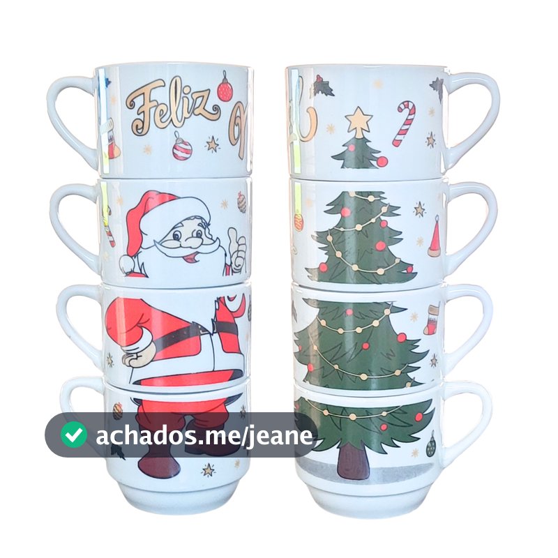 Kit Jogo 4 Xicaras Café Chá hotel 200ml Empilháveis - Decorada Natal