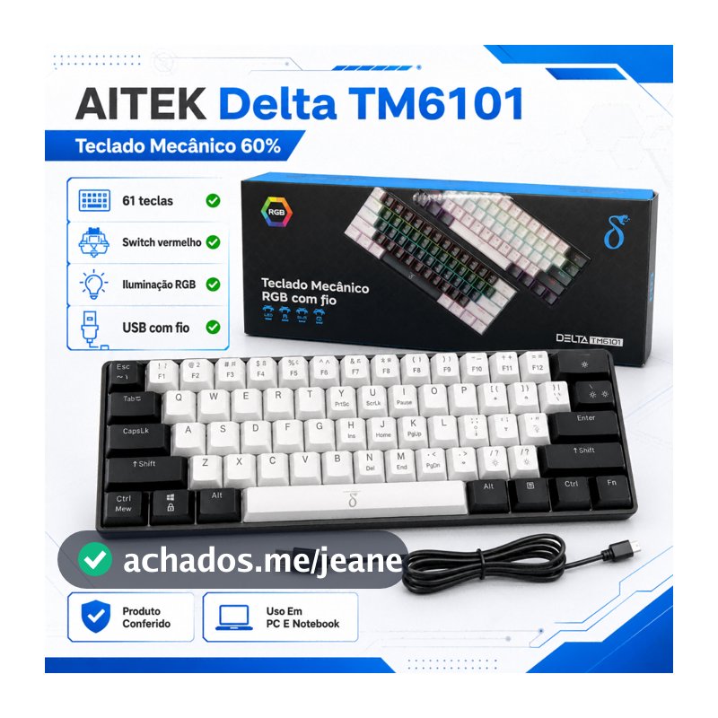 Teclado Mecânico AITEK Delta TM6101 60% RGB Switch Vermelho USB Com Fio ABNT2 61 Teclas