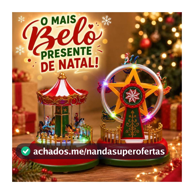 Vila Natalina Carrossel Enfeite de Natal Musical LED Com Luz e Movimento Decoração Cenário