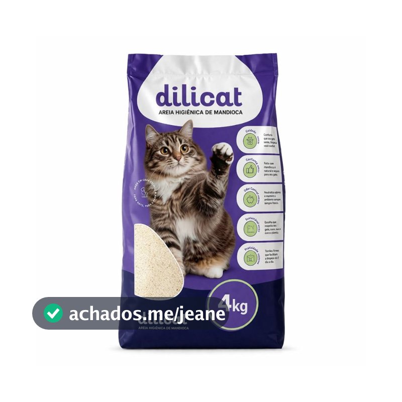 Areia Higiênica Biodegradável para Gatos Mandioca Grãos Finos 4kg Torrão Firme