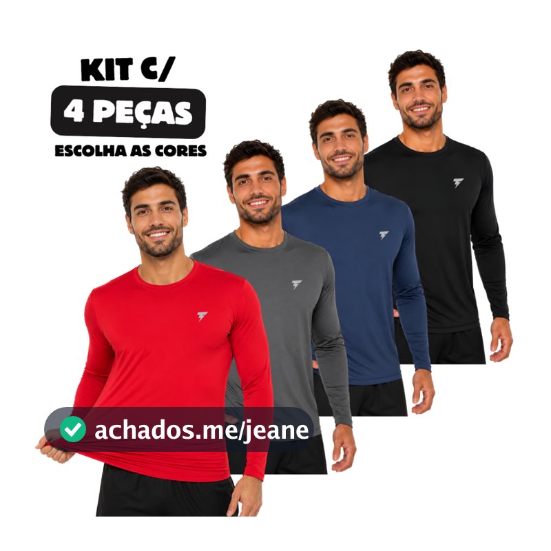 KIT 4 Camisa Térmica Proteção UV 50+ Camiseta Segunda Pele Malha fria Dry Fit Treino Academia