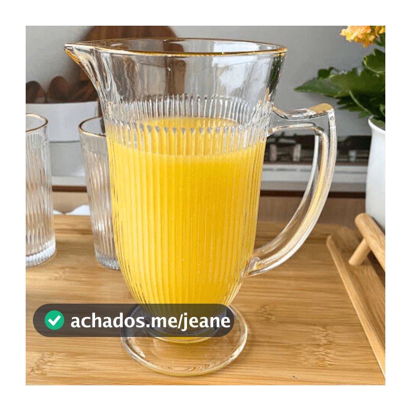 Jarra Para Servir Água Suco De Vidro Borda Dourada Lila 1 Litro Hauskraft
