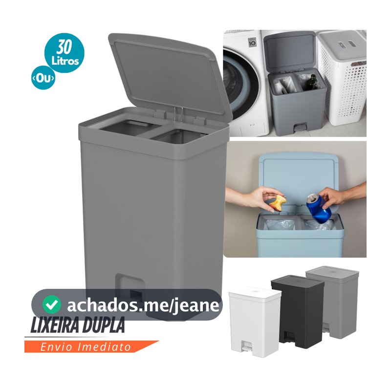 Lixeira de Pedal Trium 30L Duplo Compartimento Lixo Inteligente C/Sacos invisibilizados visual limpo