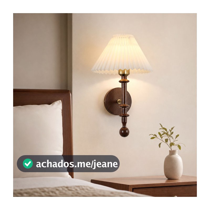 Retro Luminária De Parede Madeira Abajur Plissado Com Interruptor Corda Puxar Nordic Arandela Maciça Para Quarto