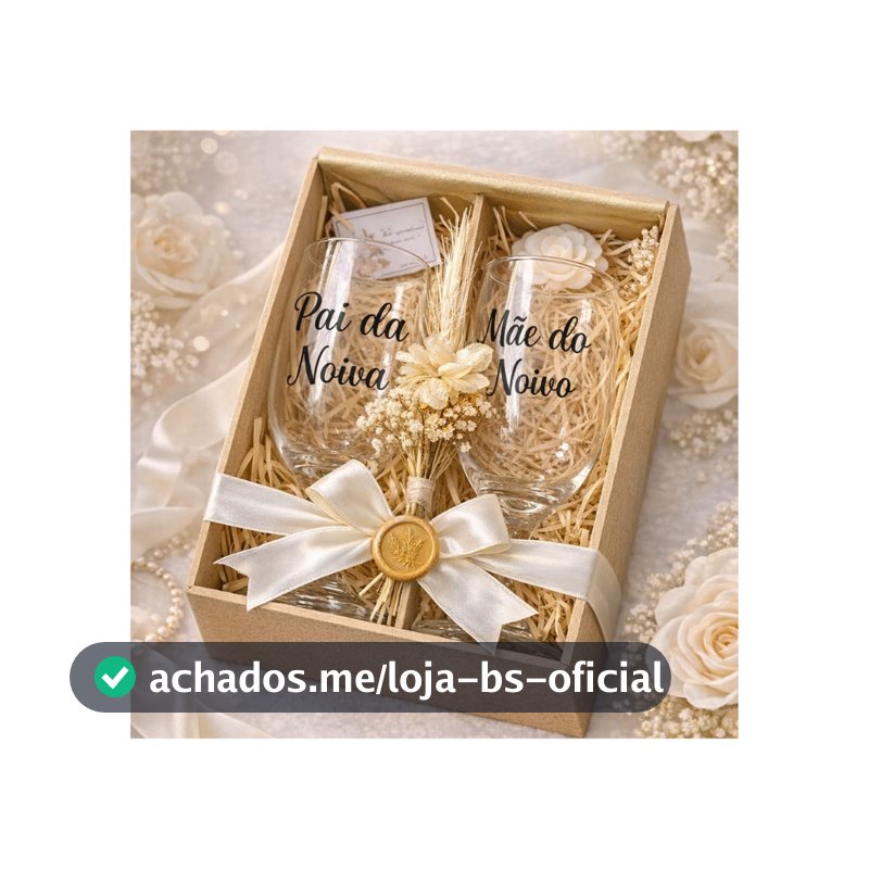 Caixa Presente Pais dos Noivos | Caixa com Mensagem Personalizada + 2 Taças